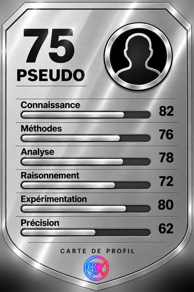 Carte de profil avec pseudo et avatar, moyenne 75